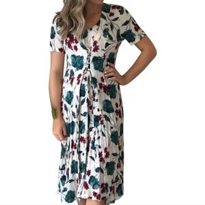 Vintage White lace up Blue floral spring dress